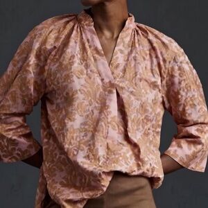 Anthropologie Boho Watercolor Tie-Dye Blouse XS Pink Mauve Tie-Front Flowy Top